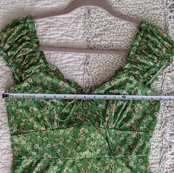 🔴SOLD🔴Vintage French Green Floral Print Mini Dress Size L - Picture 12 of 15